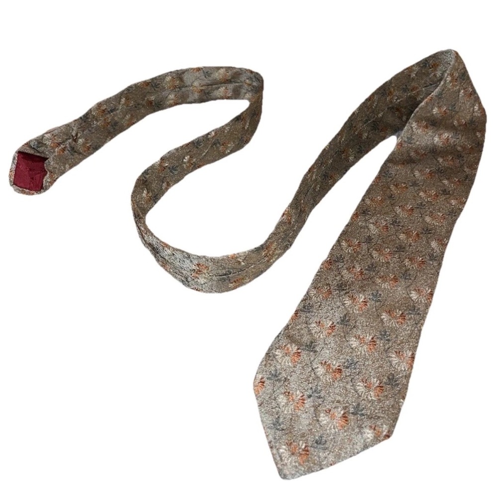 Ermenegildo Zegna Men's Silk Tie Gold Orange Bronze Paisley Floral Necktie EUC